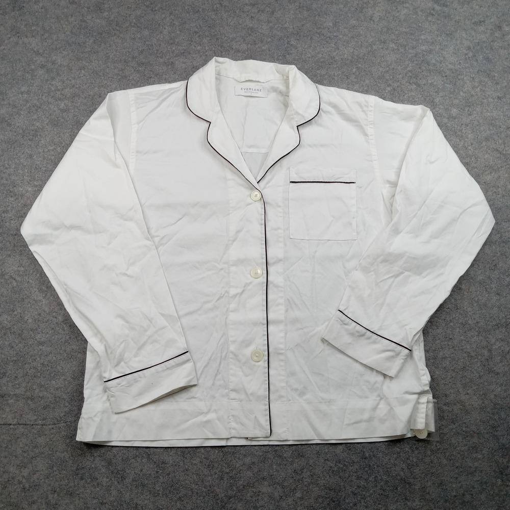 Everlane Pajama Shirt‎ Womens Small White Cotton Piped Button Front Sleep Top